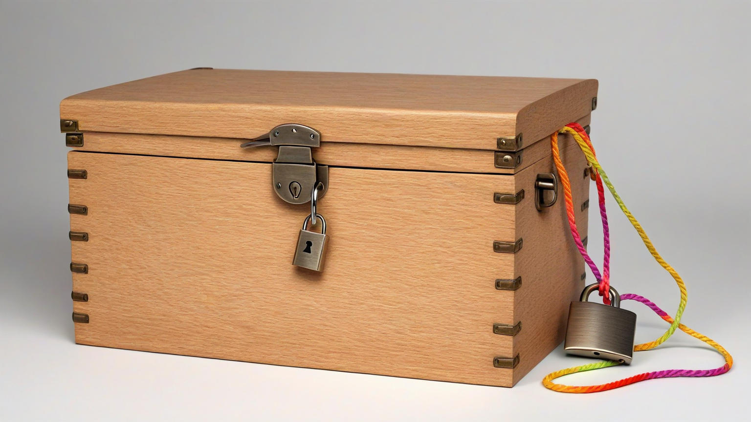 Locked archive box beside a disconnected abstract network cable, no logos, screens, labels, or text