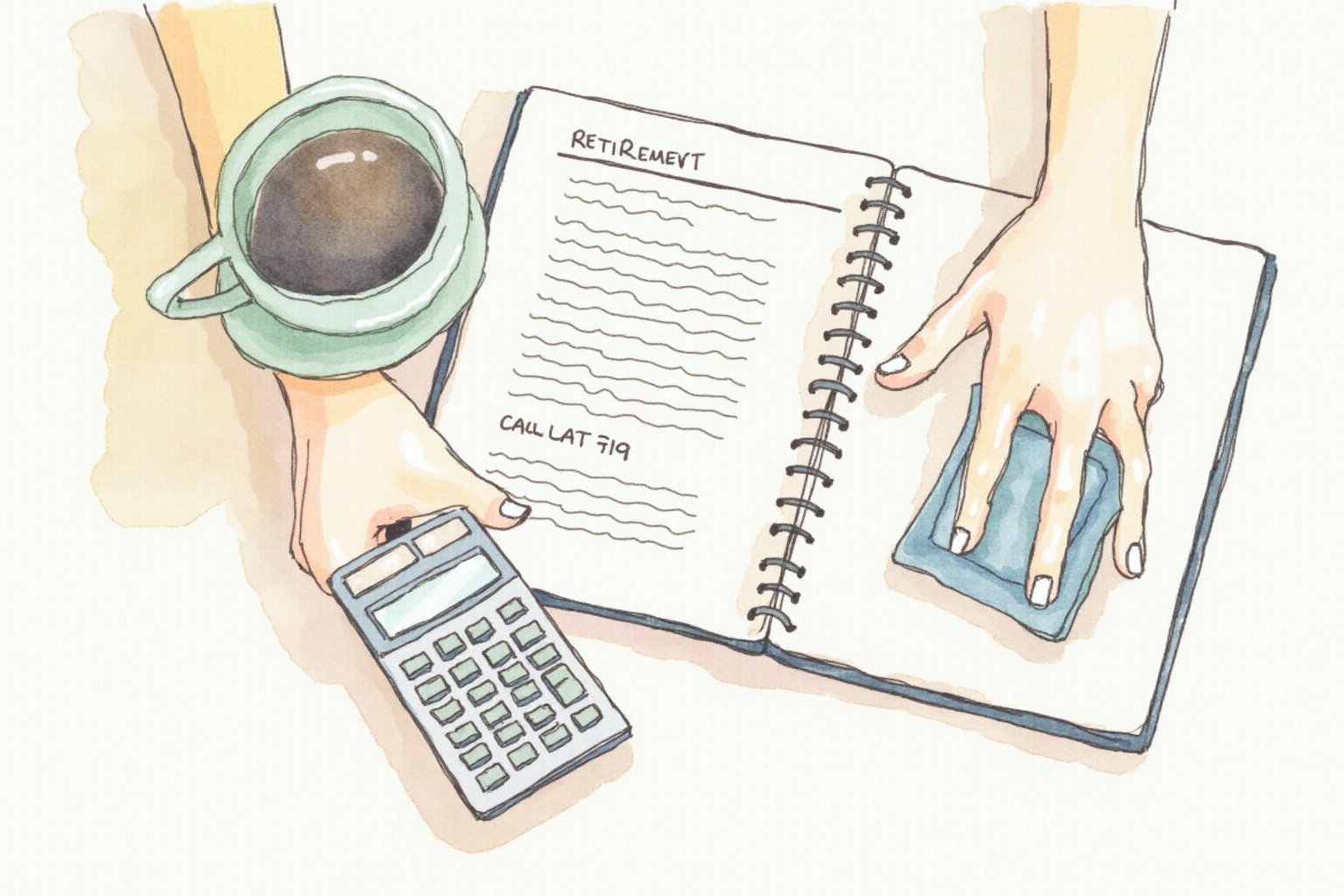 Person calculating retirement tax savings on calculator and notebook