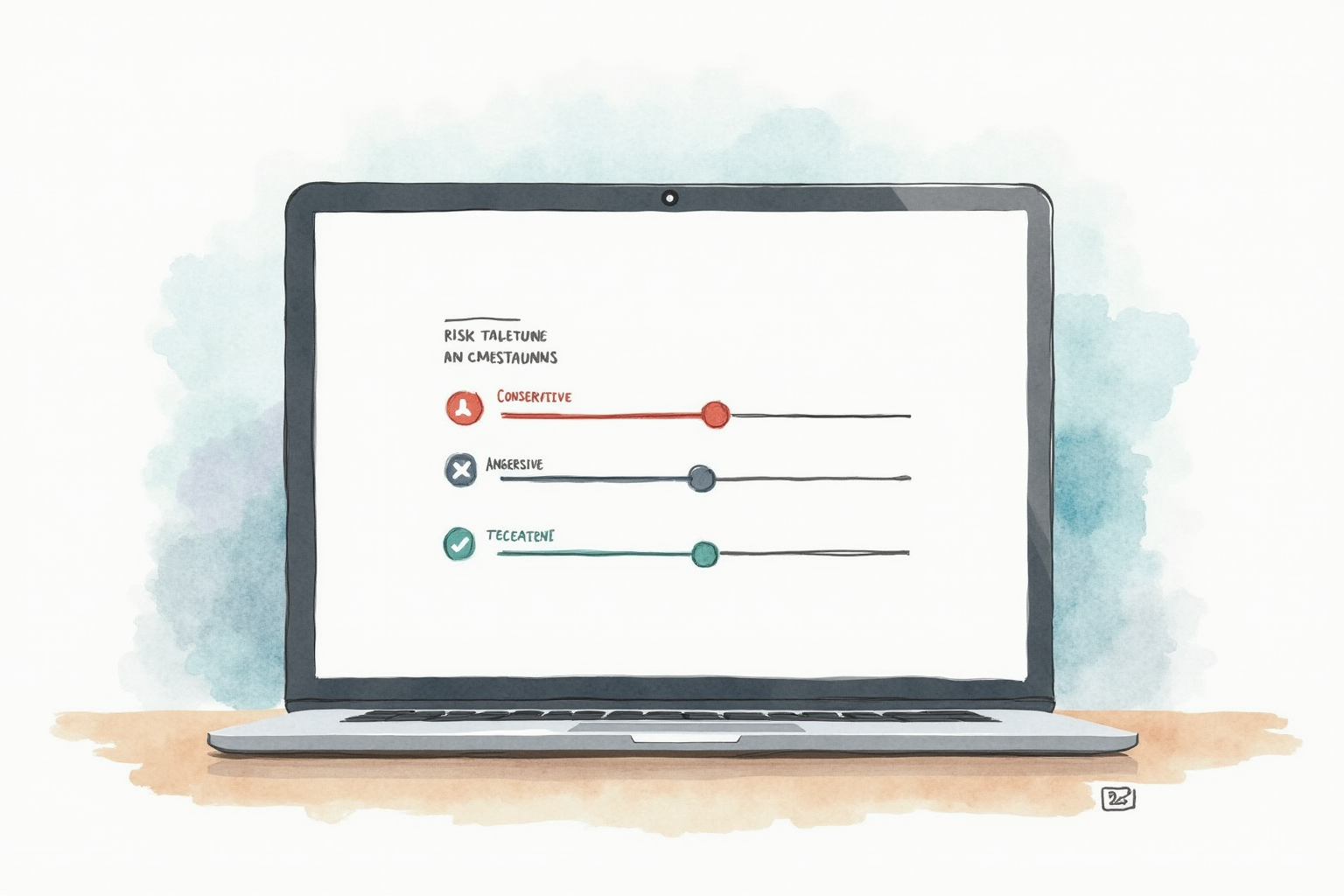 Risk tolerance questionnaire on laptop screen showing conservative to aggressive options