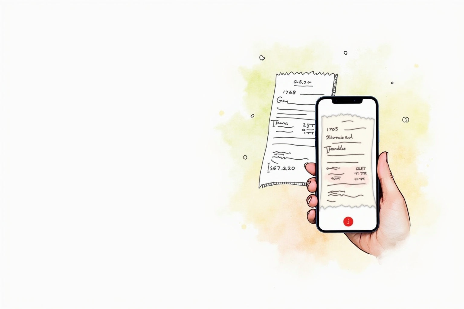 Receipt scanning app on phone capturing paper receipt for expense report