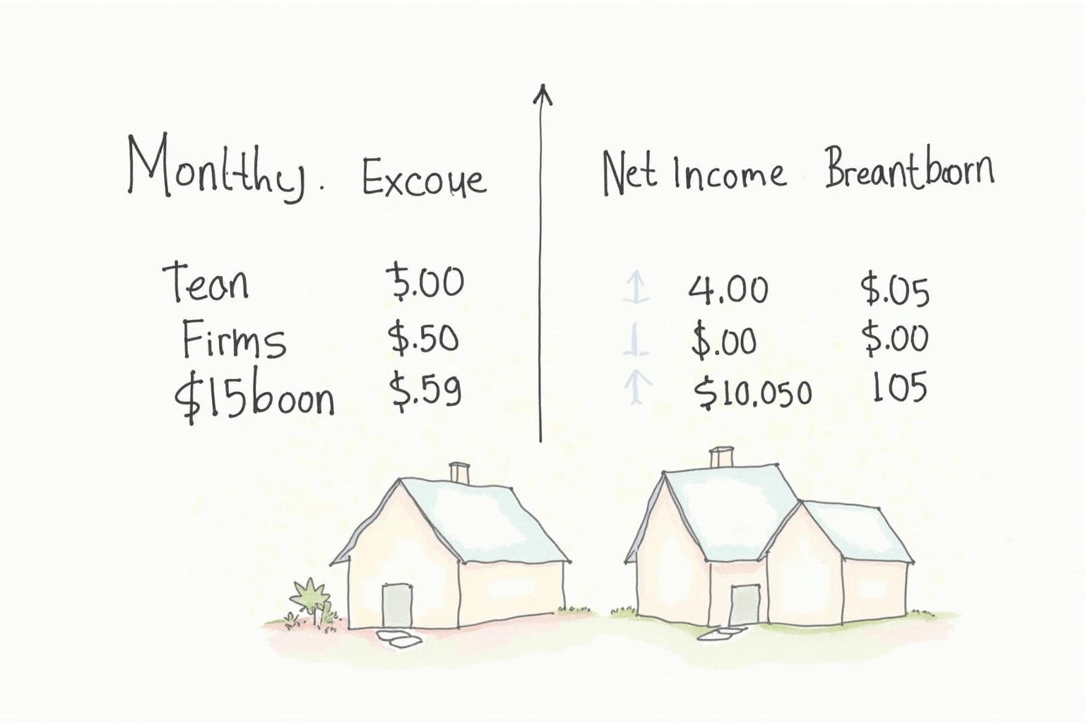 Rental property cash flow calculation with monthly rent expenses and net income breakdown