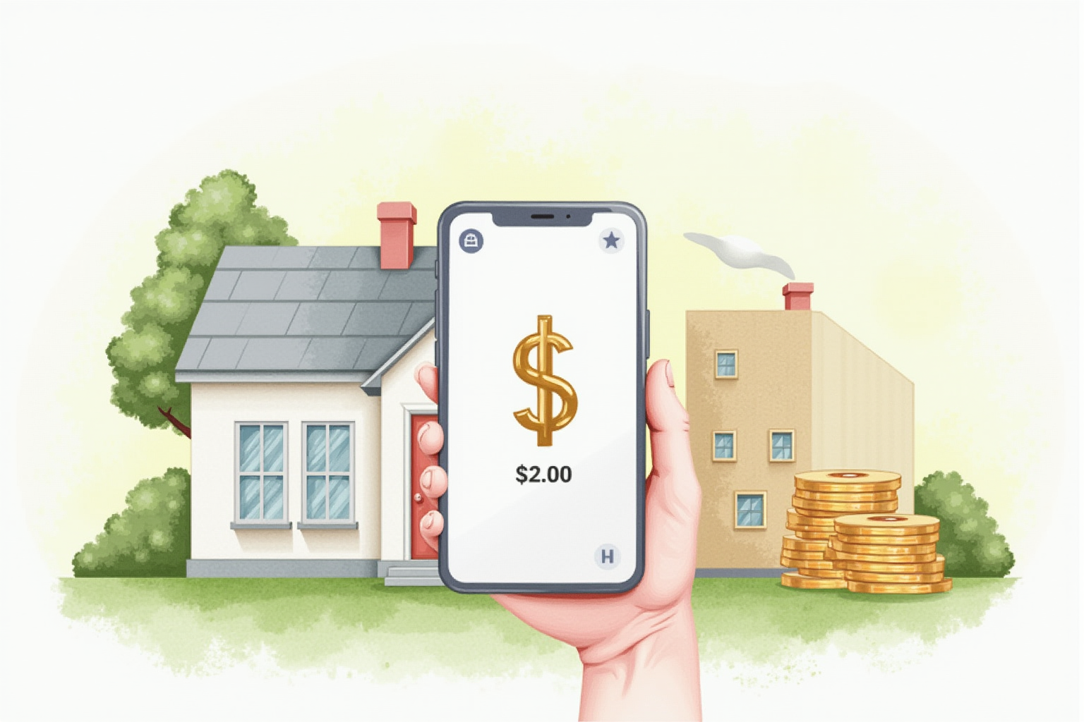 Person investing in rental property fractional ownership via smartphone app