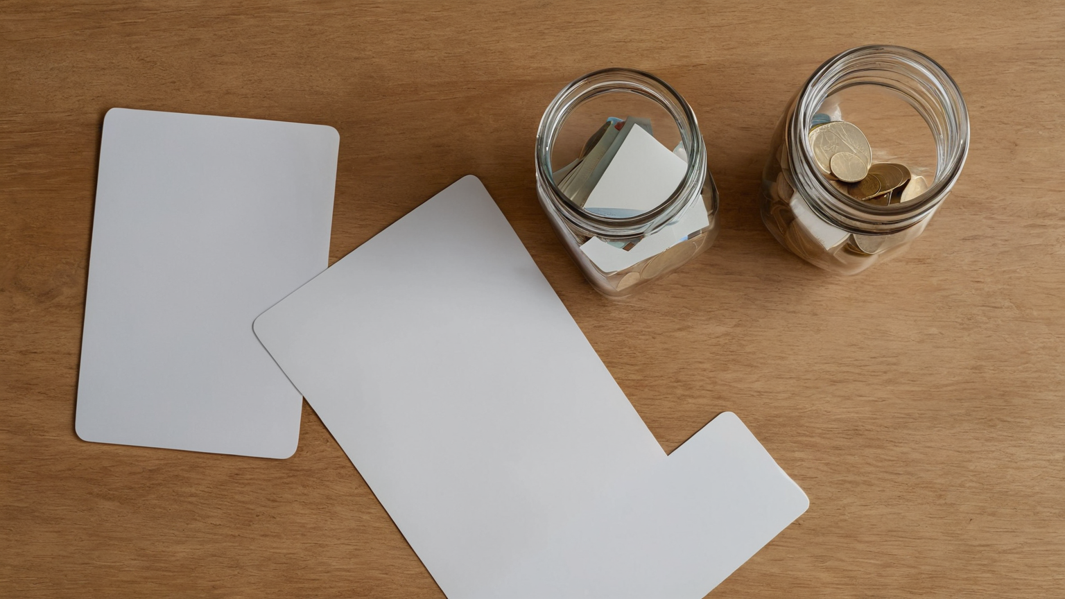 Decision planning with blank cards and savings jar